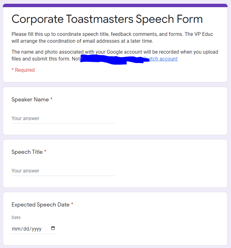 Sample Speech Form